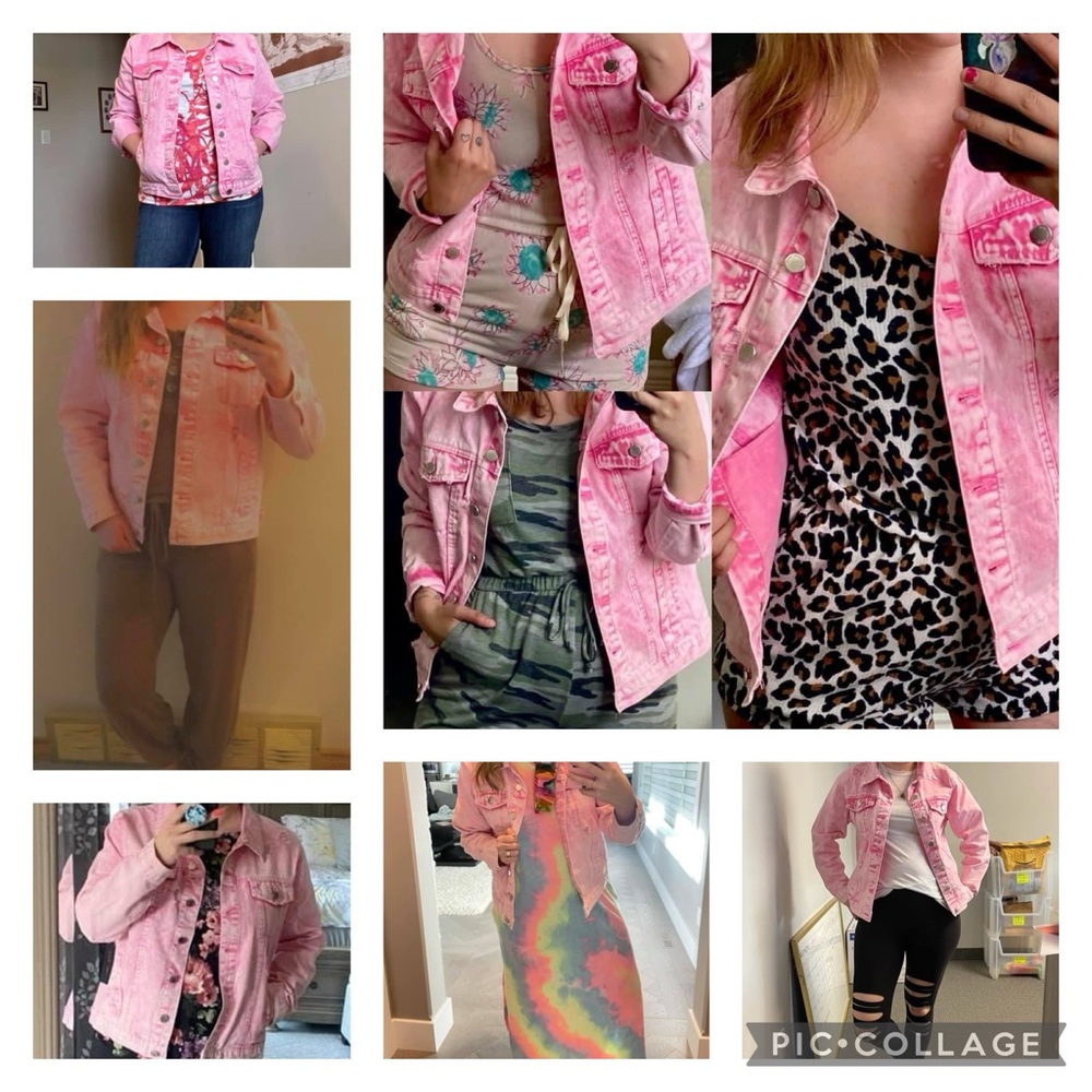 BN Distressed Pink Jean Jacket Large